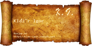 Klár Igor névjegykártya